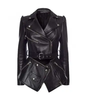 Women Double Breasted Black Leather Zipper Gothic Coat