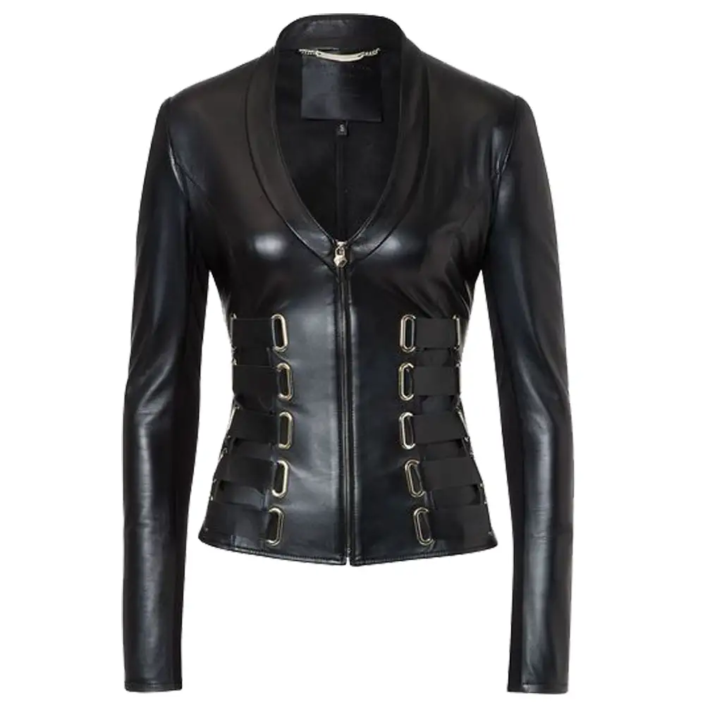 Women Genuine Black Leather Gothic Jacket