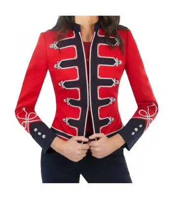 Women Gothic Military Officer Style Red Wool Jacket