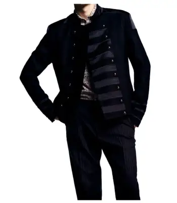 Men Black Velvet Gothic Style Coat