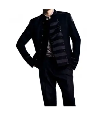 Men Black Velvet Gothic Style Coat
