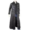 Black Leather Long Military Trench Coat Mens | Full Length Leather Buckle Coats For Sale