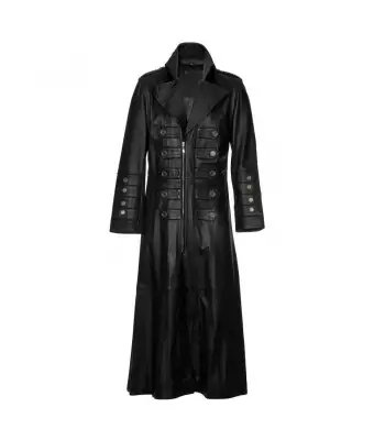 Men Military Long Steampunk Trench Genuine Leather Coat