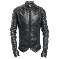 Men Genuine Black Leather Gothic Jacket Delusion Splice