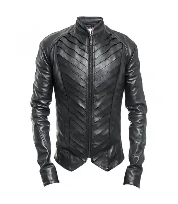 Men Genuine Black Leather Gothic Jacket Delusion Splice