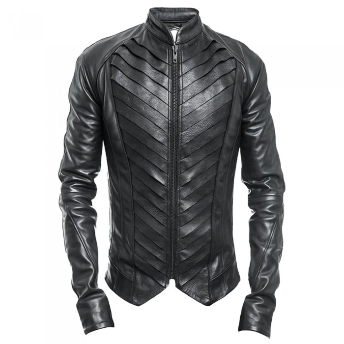 Men Black Genuine Delusion Splice leather Jacket