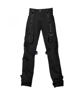 Gothic Cargo Buckle Black Pant Men's | EMO Strap Trouser