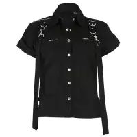 Short Sleeve Gothic Chain Button Up Shirt