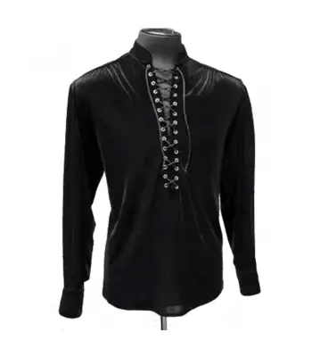 Men Black Velvet Full Sleeve Gothic Shirt