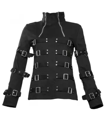 Men Fetish Buckle Black Gothic Neck Zipper Jacket