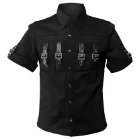 Vertical Buckle Strap Short Sleeve Shirt