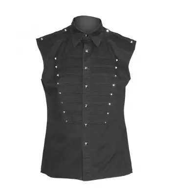 Men Gothic Black Sleeveless Studded Shirt