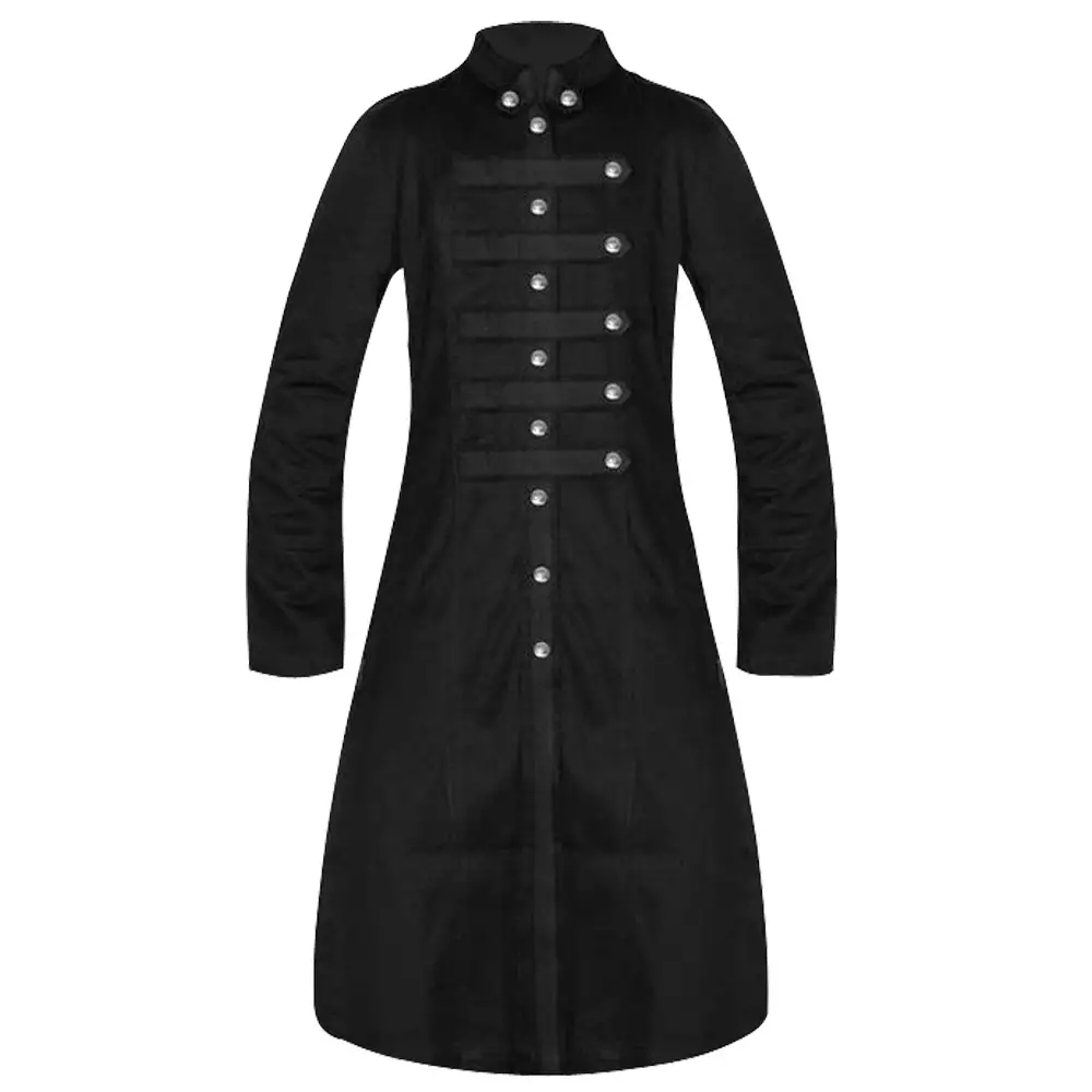 Gothic Military Officer Black Long Coat Mens