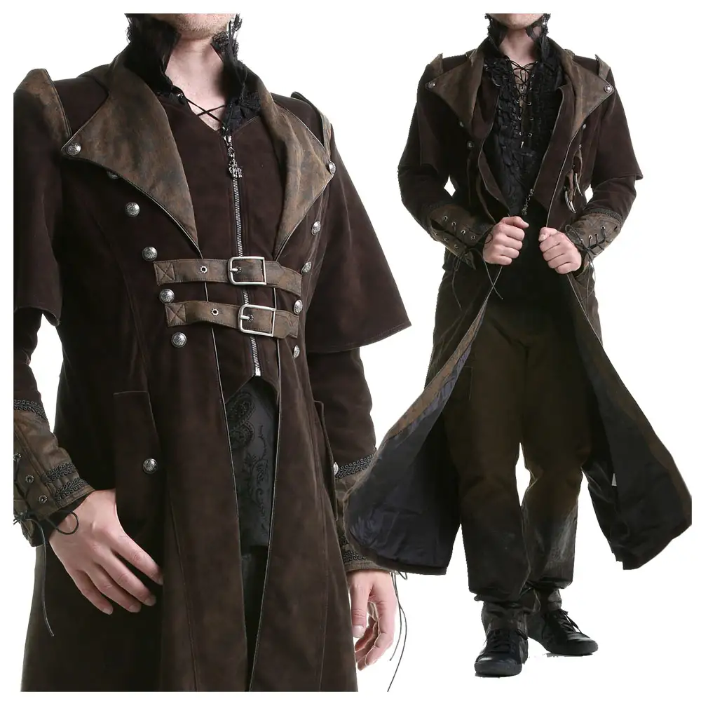 Steampunk Brown Velvet Full Length Coat Men's | VTG Regency Highwayman Long Velvet Coat