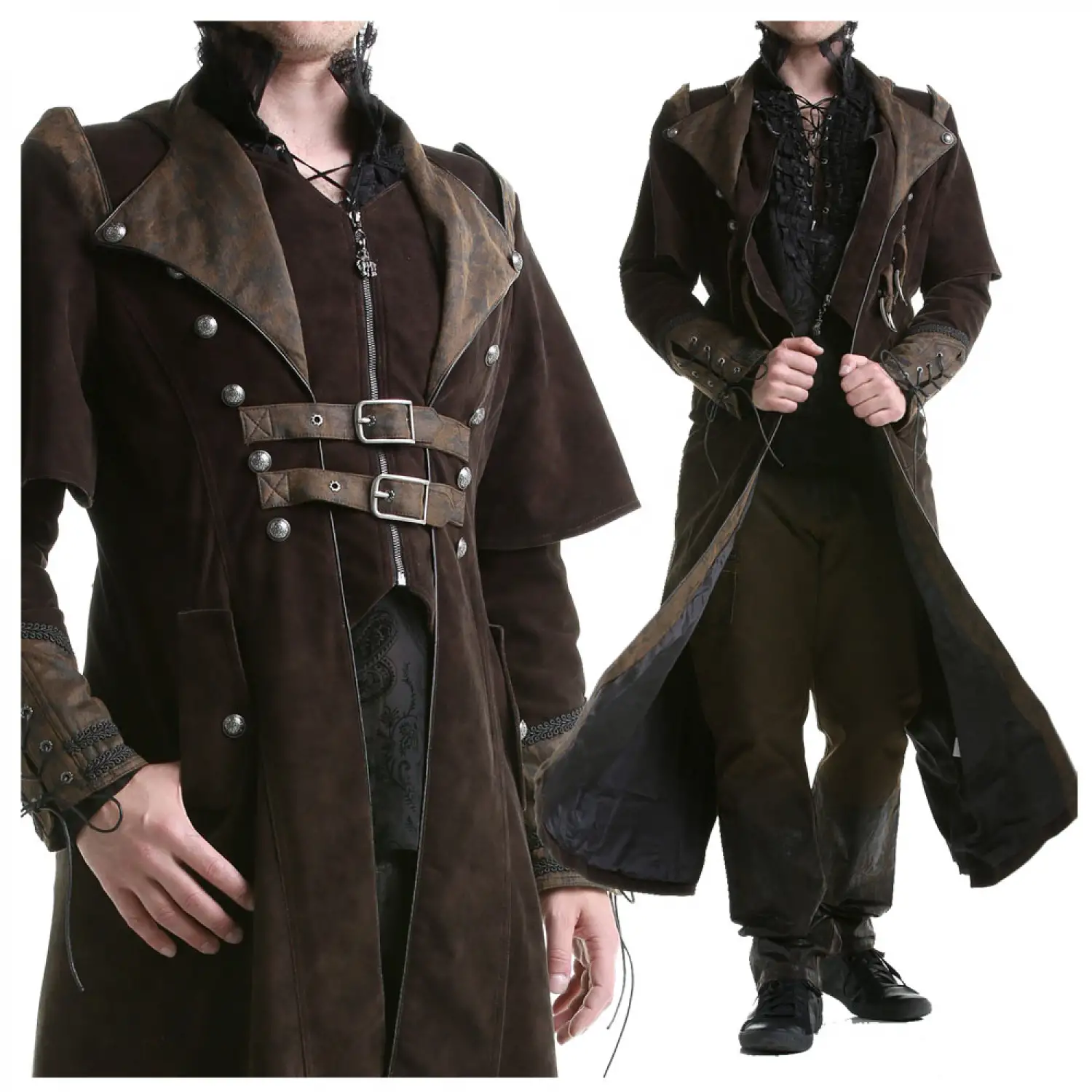 Steampunk Brown Velvet Full Length Coat Men's | VTG Regency Highwayman Long Velvet Coat Steampunk Brown Velvet Full Length Coat Men's | VTG Regency Highwayman Long Velvet Coat