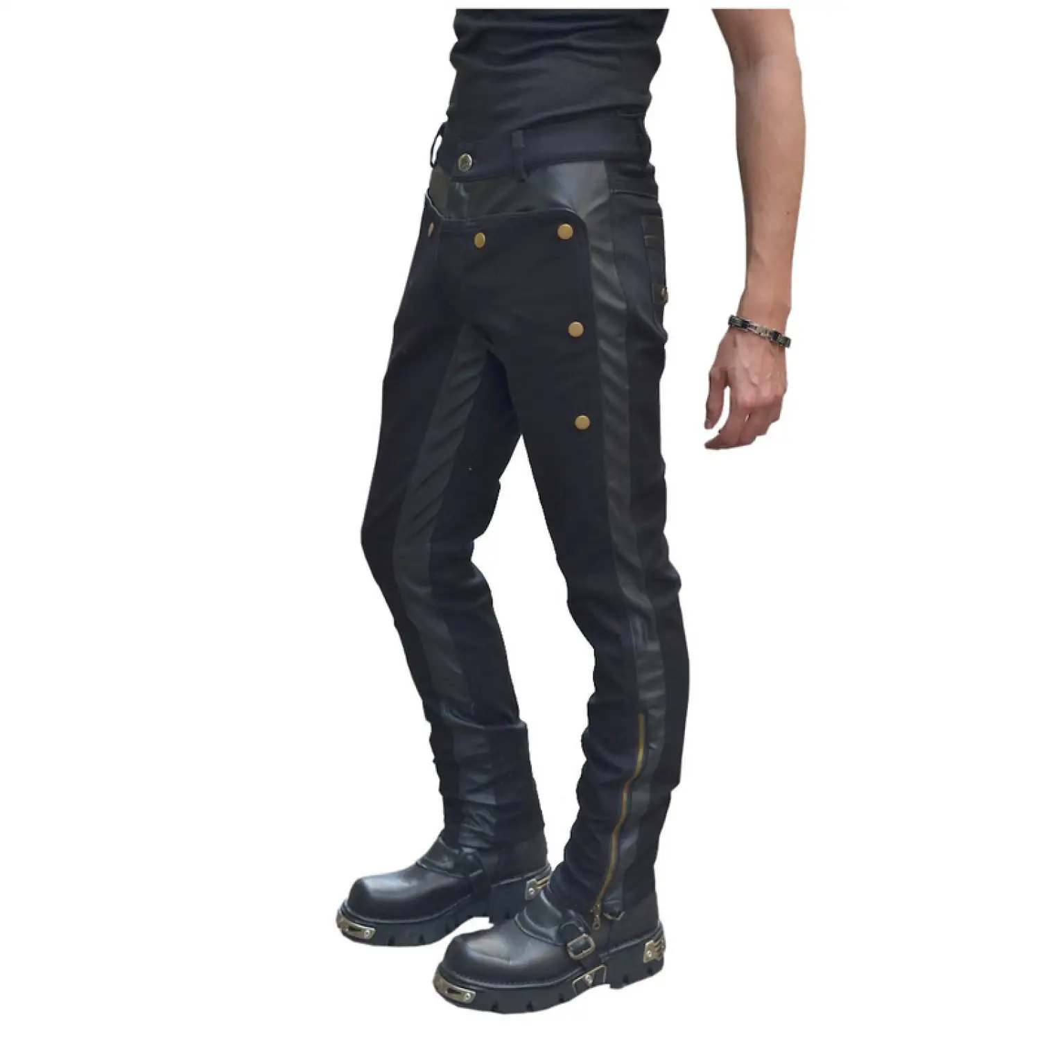 Gothic military officer pants with steampunk design, structured fit, and vintage detailing for alternative fashion.