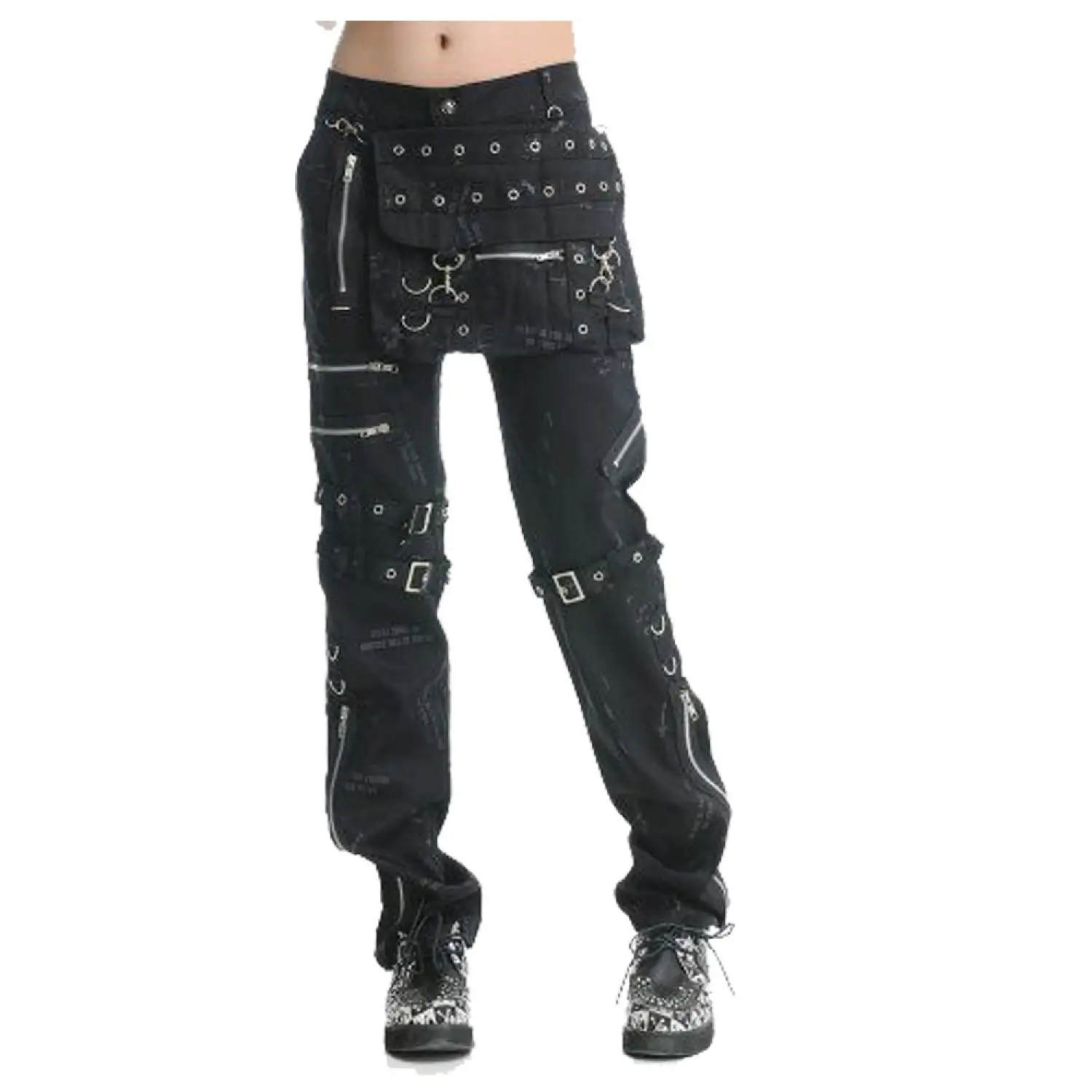 Black Gothic Punk Bondage Pant with heavy zippers, straps, and metal hardware.