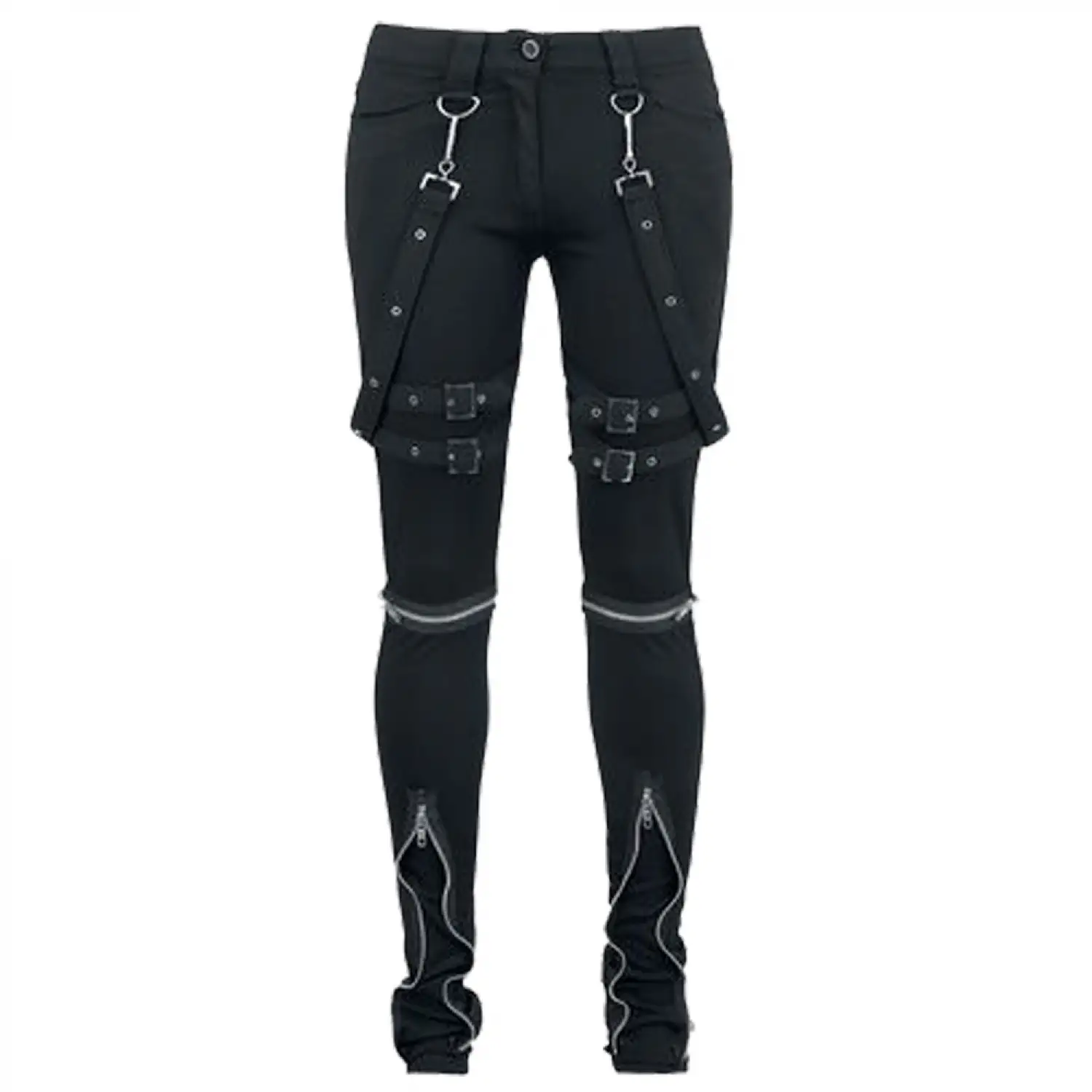 Black Gothic Cyber Punk Slim Fit Pant with straps and metal accents.