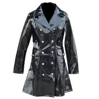 Women Military Gothic Vinyl Jacket Elegant PVC Double Breast Shine Star Coat