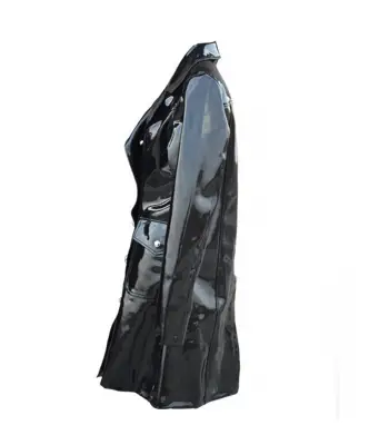 Women Military Gothic Vinyl Jacket Elegant PVC Double Breast Shine Star Coat