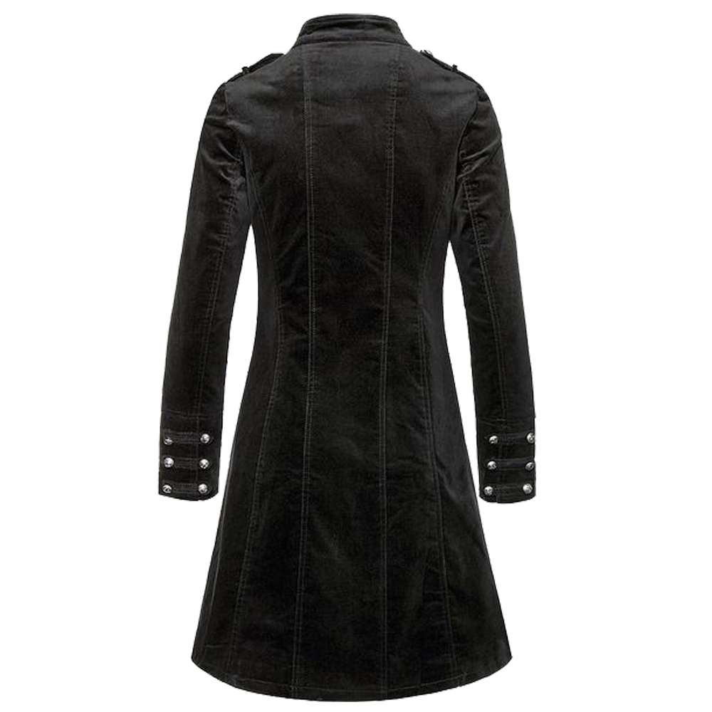 Womens Gothic Black Fitted Velvet Coat 