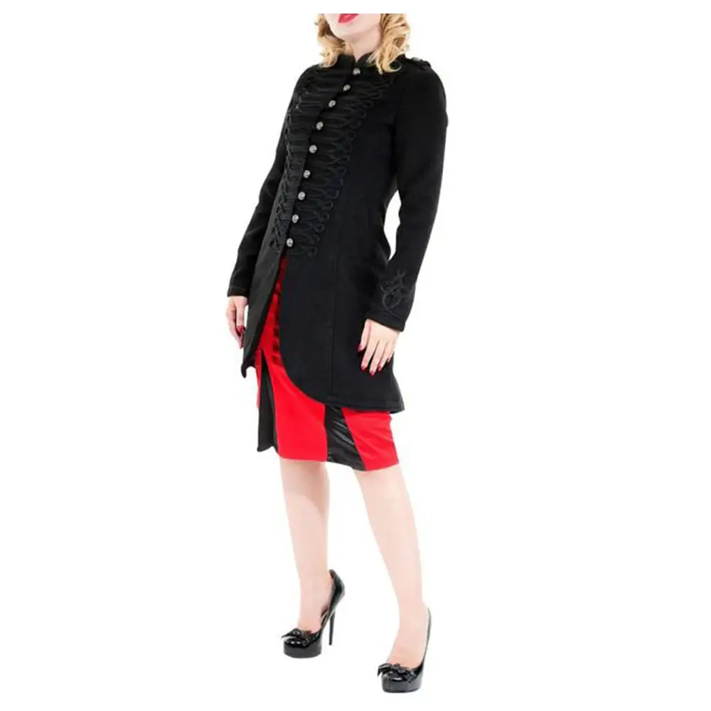 Elegant Women Military Wool Gothic Coat | Braided Women Gothic Coat