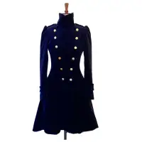 Royal Blue Velvet Military Coat