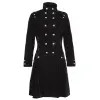 Women Double Breast Military Coat | Black Velvet Gothic Coat