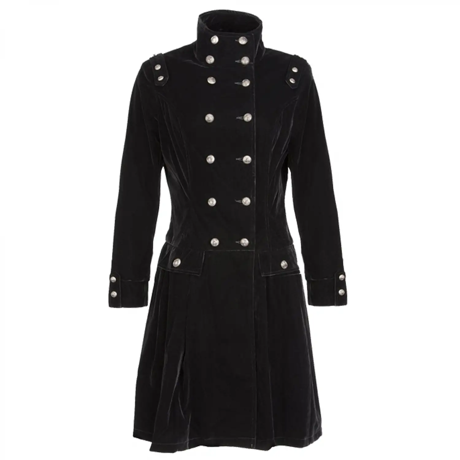 Women Double Breast Military Coat | Black Velvet Gothic Coat