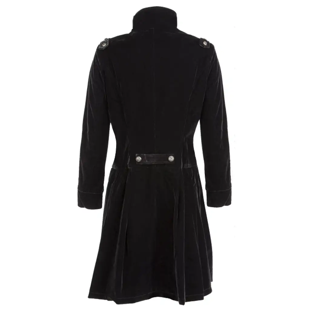 Gothic Black Velvet Military Coat - Double-Breasted Style - Image 3