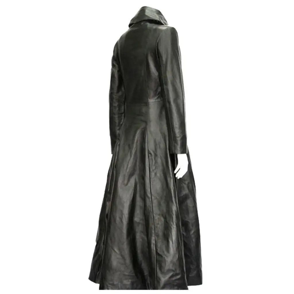 Womens Full Length Midnight Black Leather Club Coat - Image 5