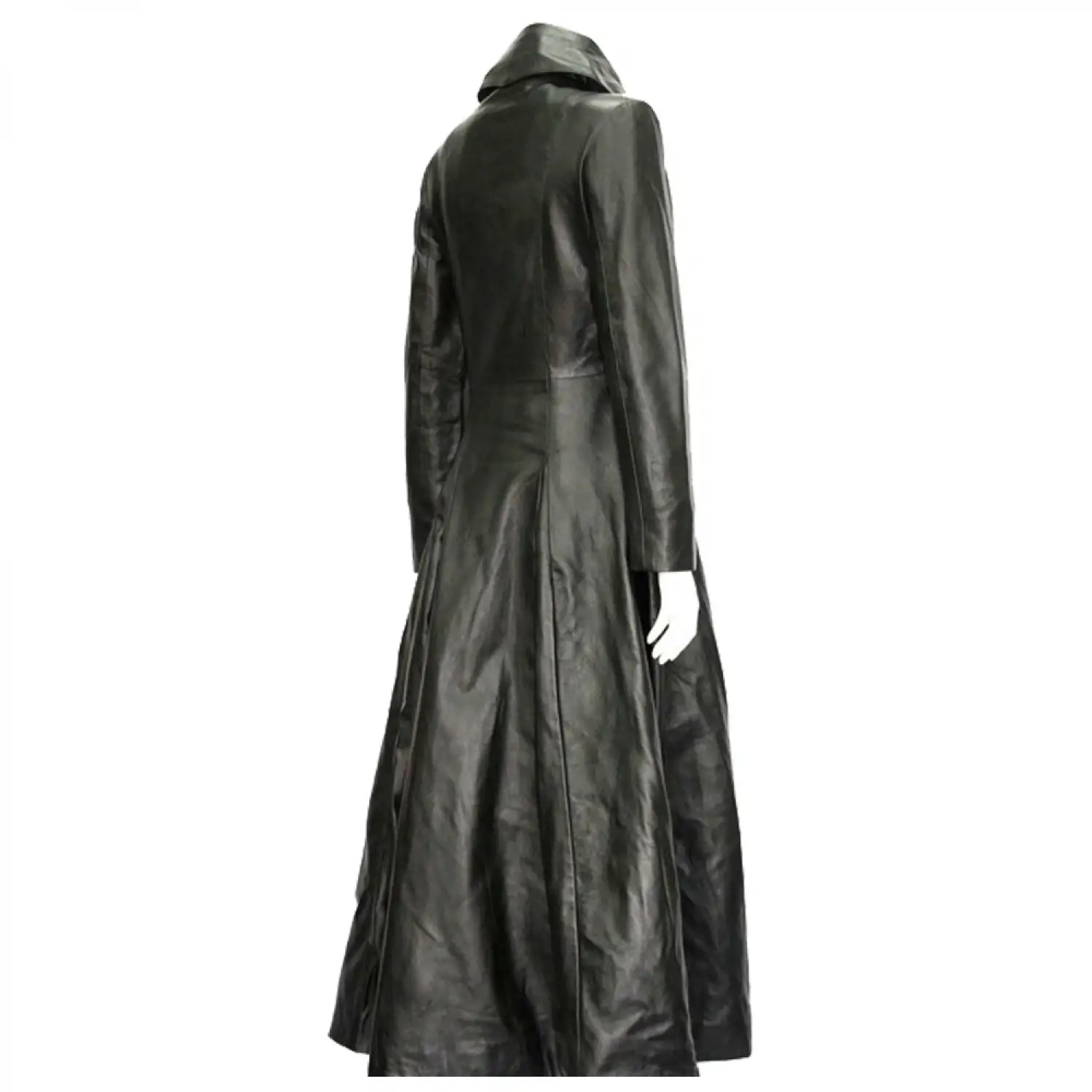 Women's Full Length Midnight Black Leather Club Coat