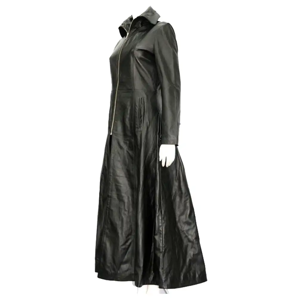 Women's Full Length Midnight Black Leather Club Coat