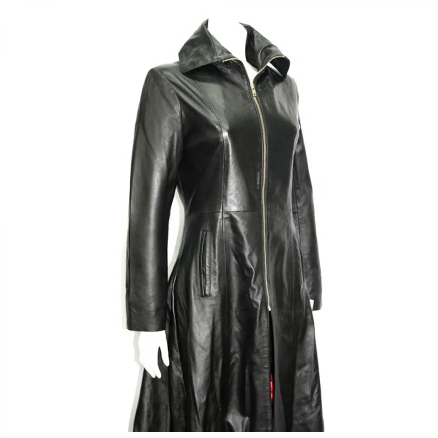 Women's Full Length Midnight Black Leather Club Coat