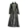 Women's Full Length Midnight Black Leather Club Coat