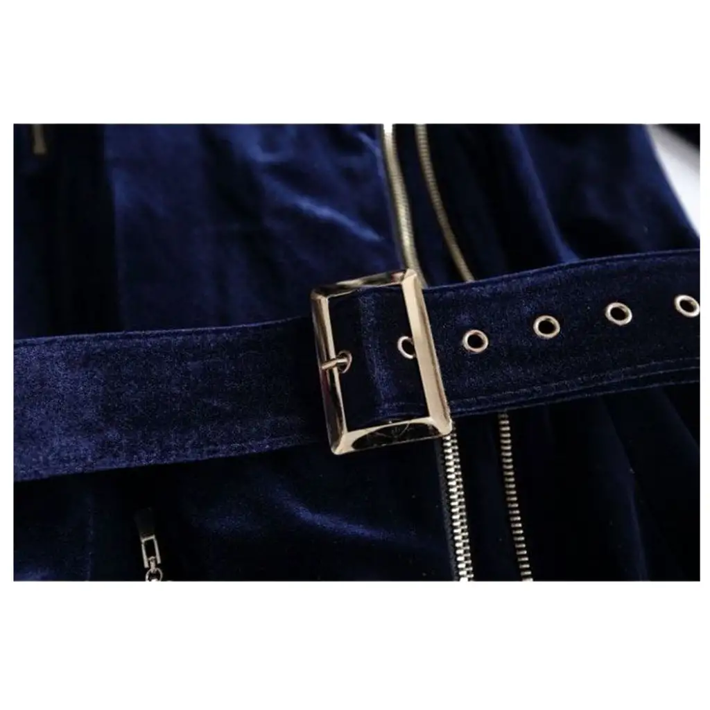 Women's Velvet Belted Asymmetrical Coat - Longline Moto Style - Image 6