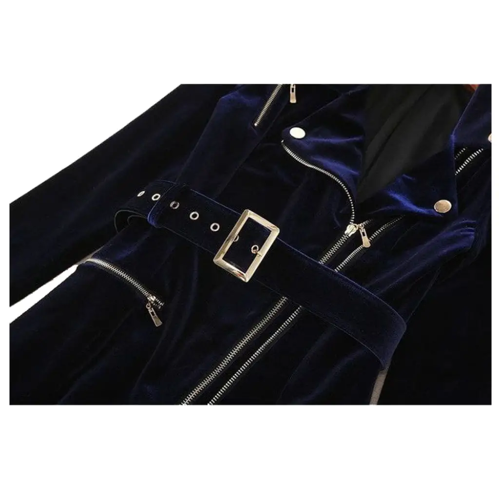 Women's Velvet Belted Asymmetrical Coat - Longline Moto Style - Image 4
