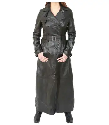 Full-Length Double Breasted Leather Trench Coat