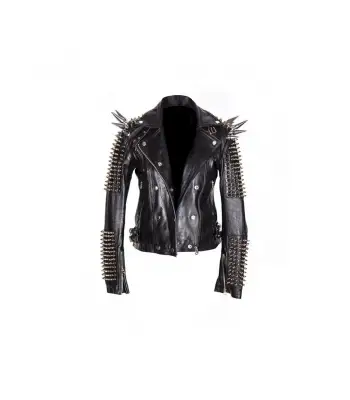 Women Spike Black Genuine Leather Gothic Jacket