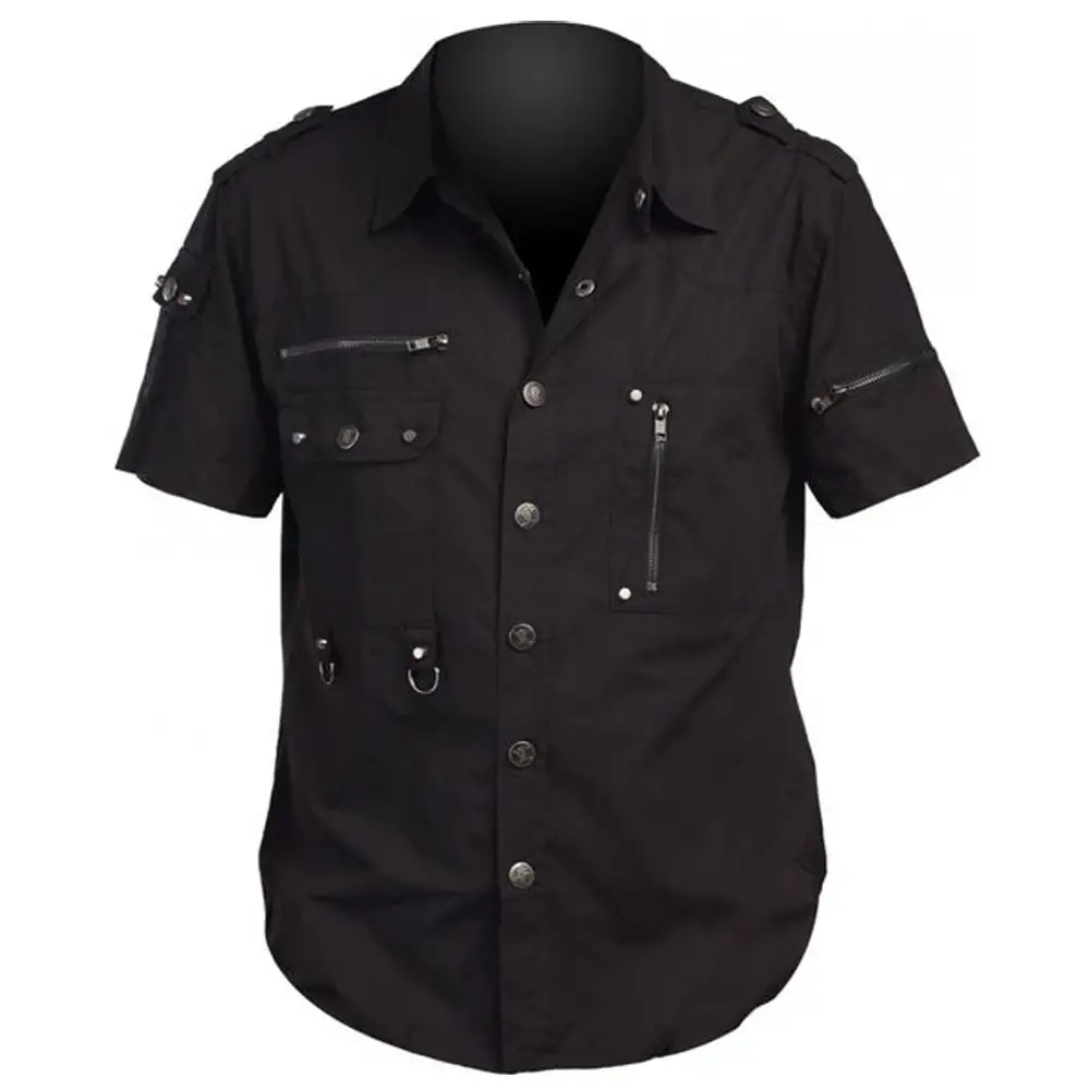 Men Gothic Cotton Half Sleeve Shirt Zips Style