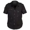 Men’s Gothic Punk Shirt | Short Sleeve, Zippers & Rings Men's black short sleeve Gothic punk shirt with zippers, D-rings, and military-style epaulets.