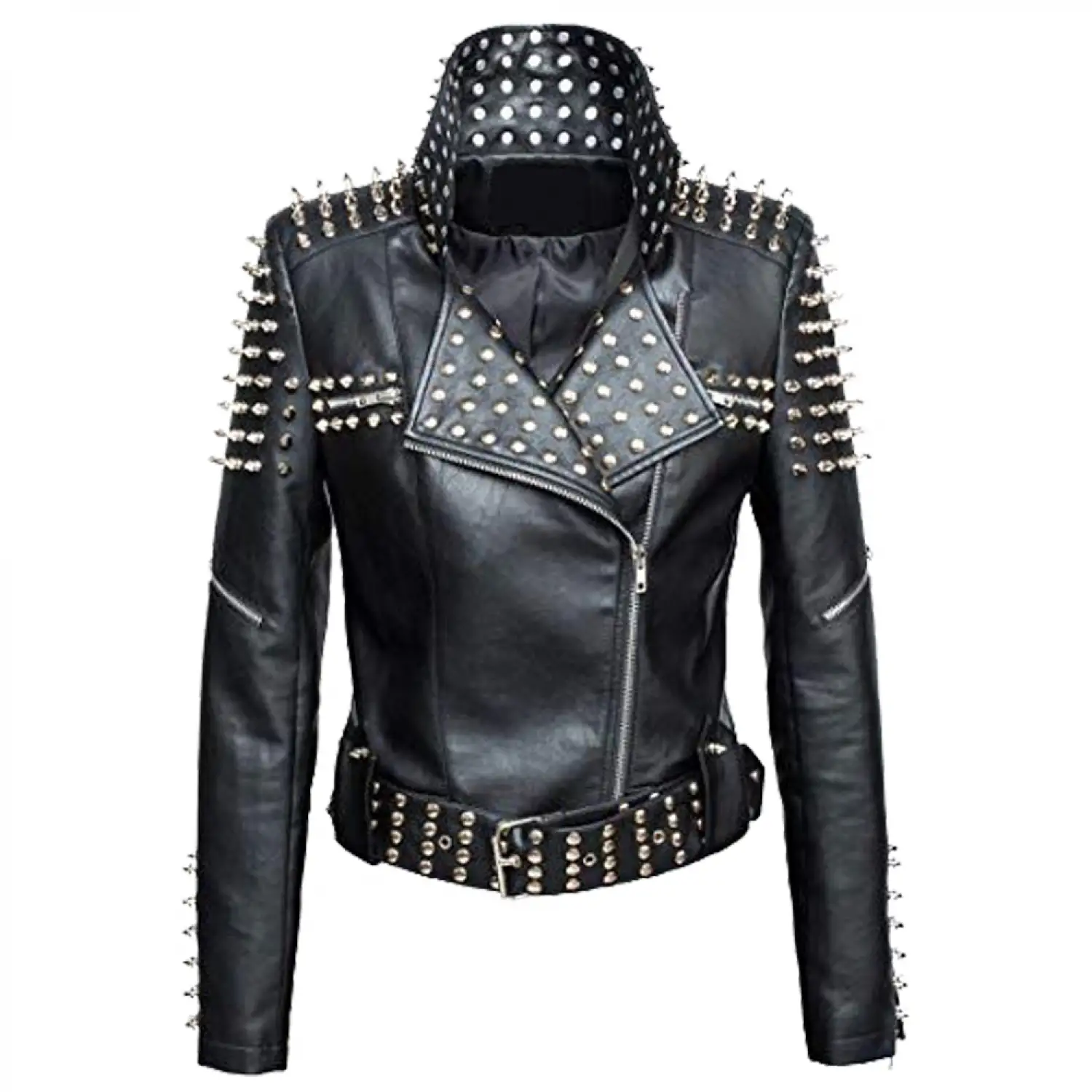 Women Fashion Genuine Leather Studded Gothic Jacket