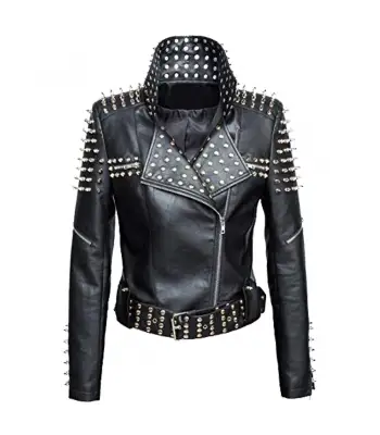Women Fashion Genuine Leather Studded Gothic Jacket