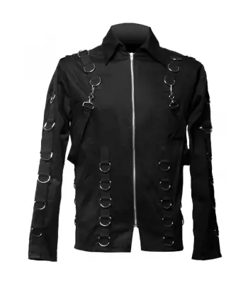 Men Black Sleeve Zip Gothic Shirt | Steampunk Shirt Mens