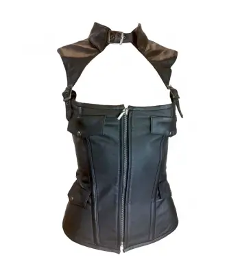 Women Collar Leather Gothic Corset Zip Closure