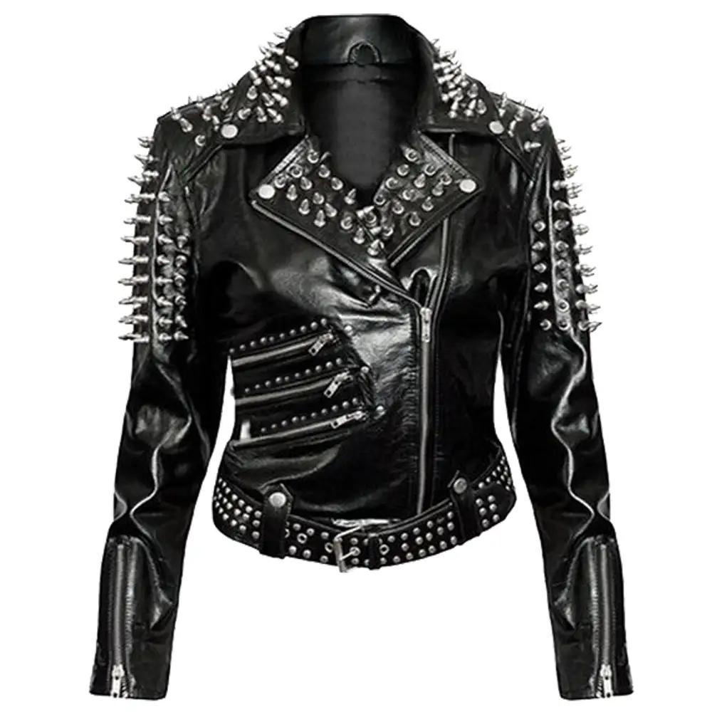 Women Real Leather Fashion Gothic Jacket