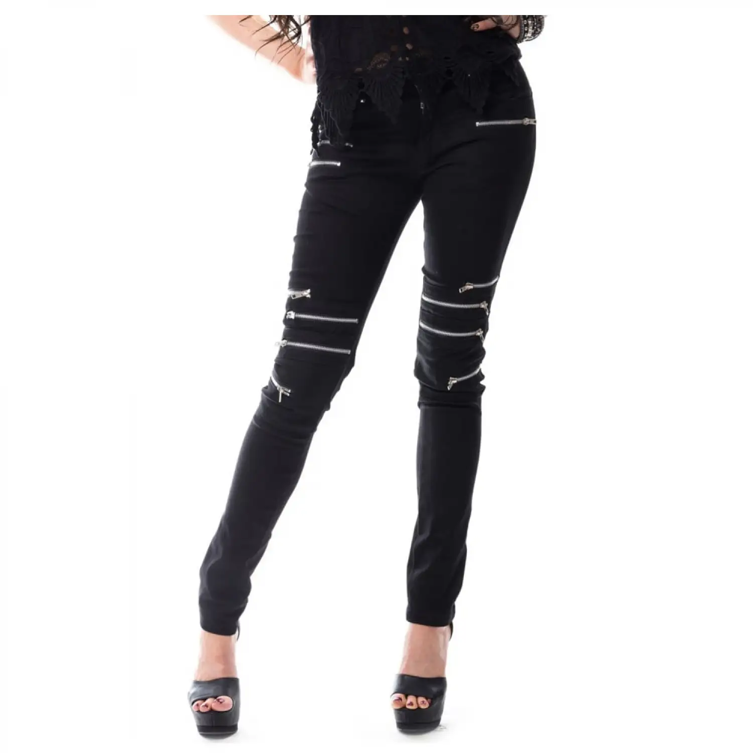 Women Gothic Pant Women Slim Fit Multi Zip Leggings Pant
