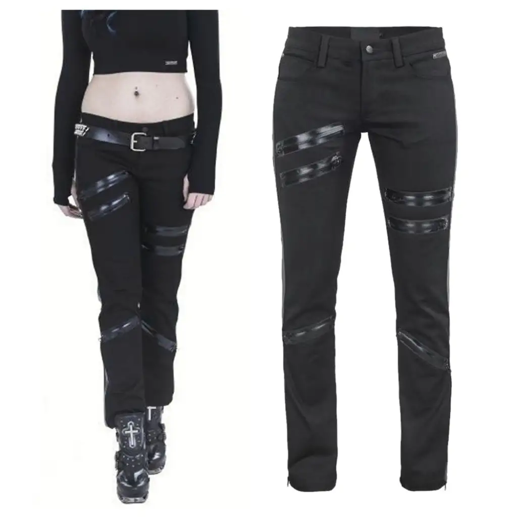Ripped Skinny Gothic Jeans Women’s – Black Patches - Image 3