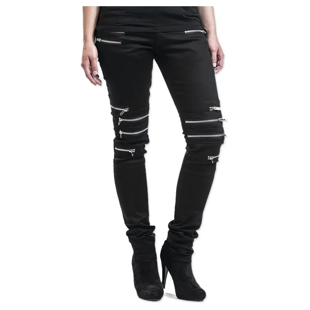 Women EMO Party Pant Goth Skinny Zipper Jeans Outfit