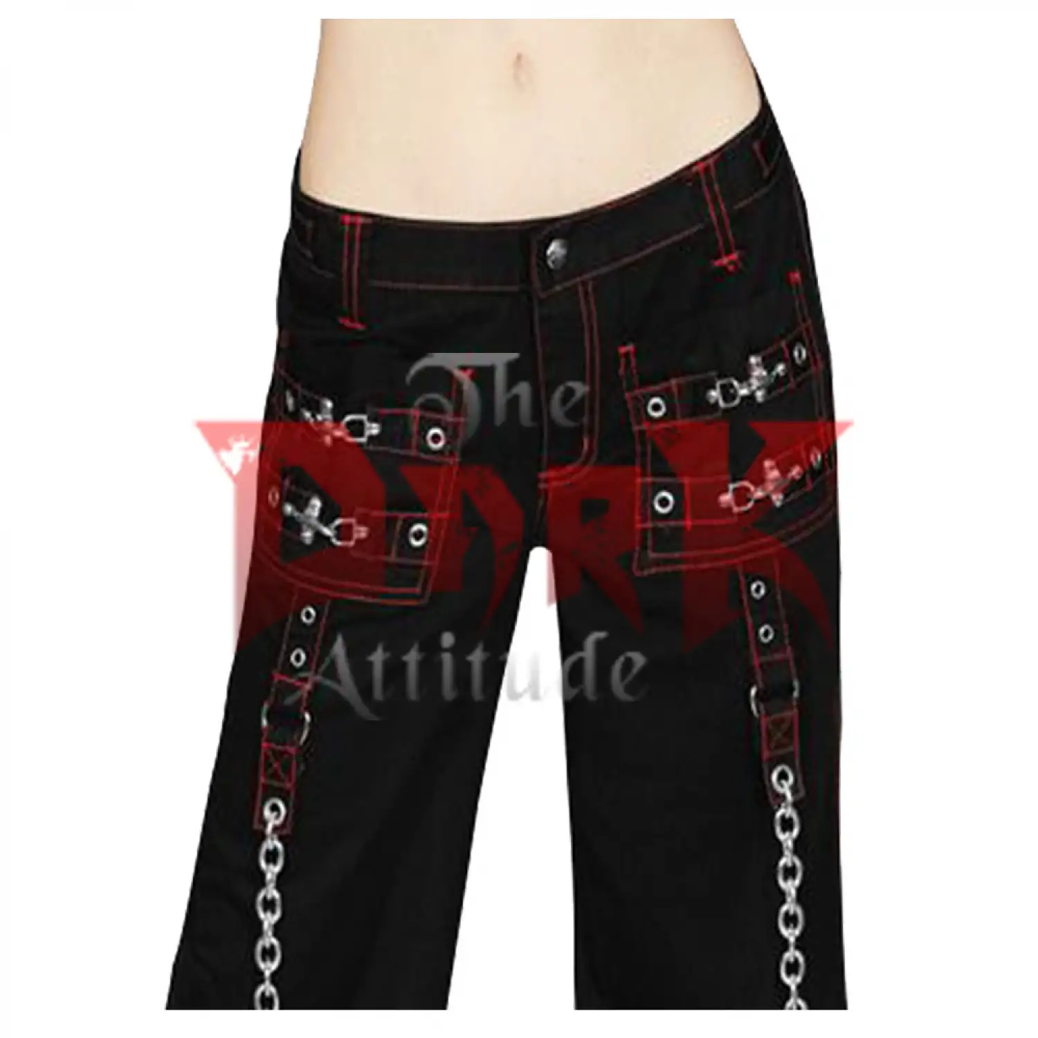 Women Red Threads Trouser Punk Women Denim Gothic Pant